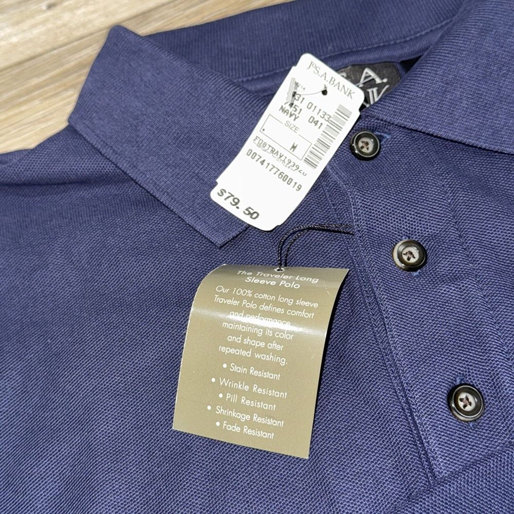 Jos A Bank Travelers Collection Polo Shirt‎ Mens M Navy Blue Long Sleeve Stretch - Picture 8 of 8